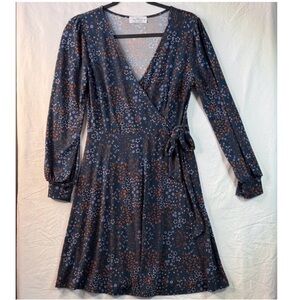 Kaileigh Navy Floral Wrap Dress with Rust Accents